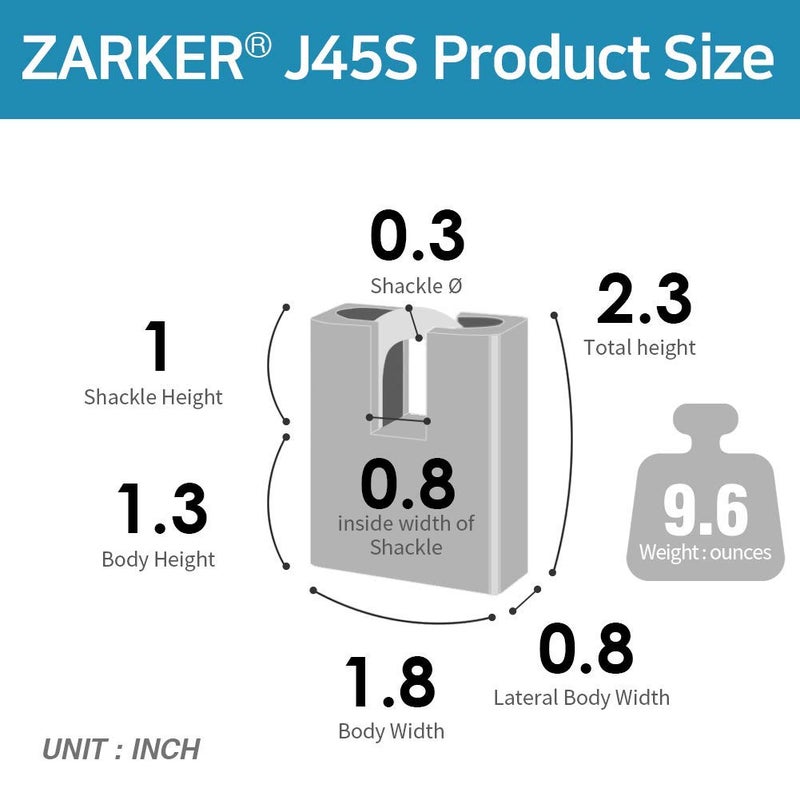 Zarker J45S keyed Padlock, Heavy Duty Stainless Steel Shackle Lock, 3 Keys, Waterproof and Rustproof Storage, Warehouses, Garage, Outdoors, 1-Pack - Image 4
